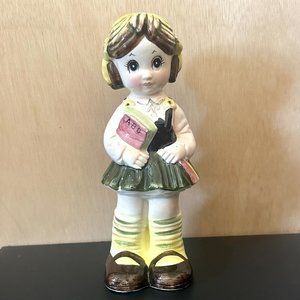 Ceramic Vintage Artmark Girl Made In Japan Hand Painted 8” Tiny Chip On Book